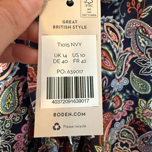 Boden paisley silk tie neck blouse size 10 new with tags. T1015 - Picture 4 of 4